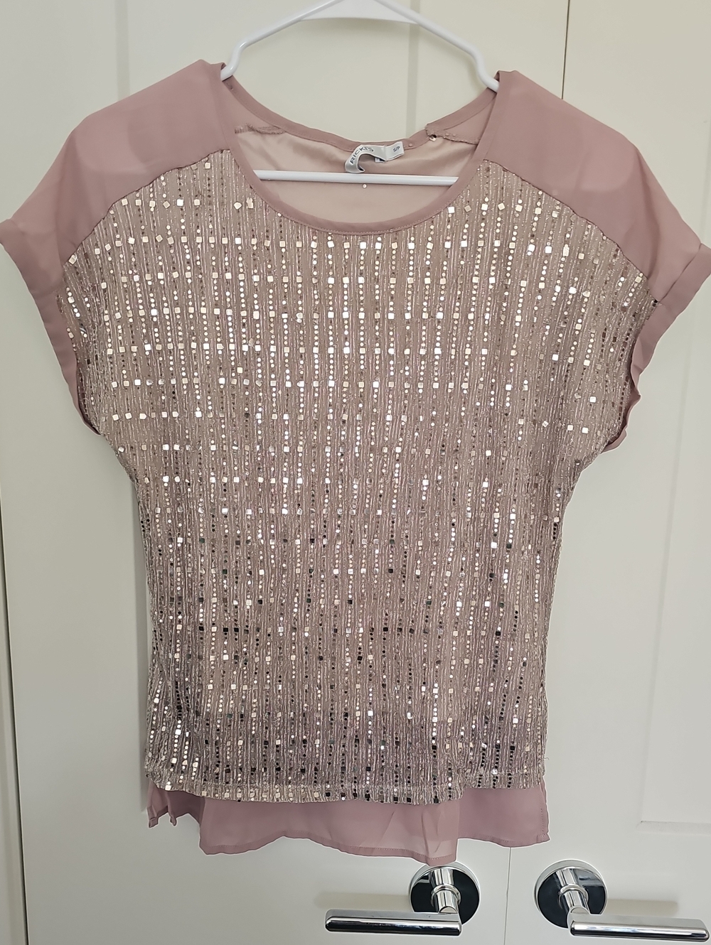 Ricki's Blush Sequin-Embellished Short Sleeve Top